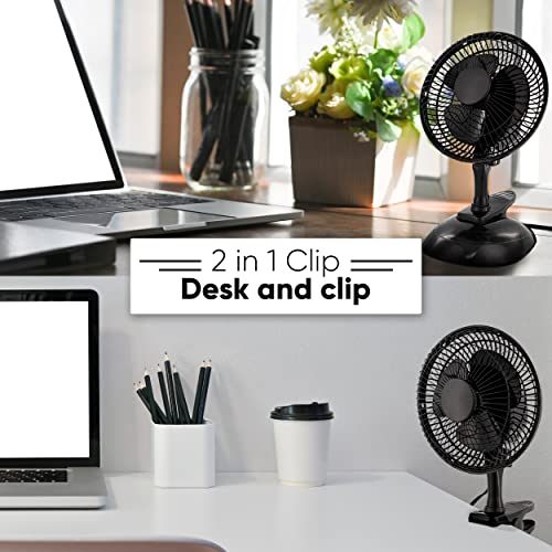 Rampro Portable Desk And Clip On Fan, 6 Inch Fans Small And Quiet Plug In, Small Personal Cooling Fan For Desk Home Bedroom Office , 2 Speed, Adjustable Tilt, Black #TOP4