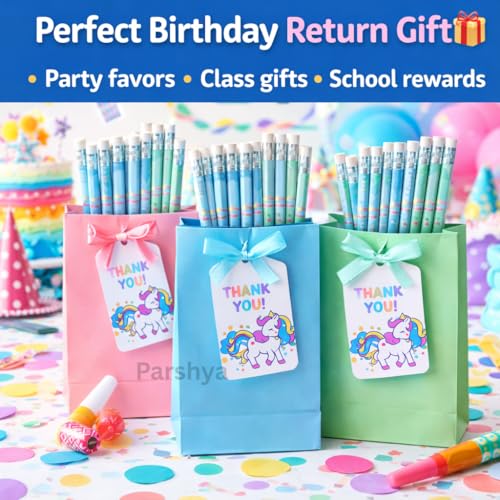 Image of KiddieWorld Unicorn Dream HB Pencils for Kids (12 Pcs) | Cute Printed Student Writing Pencil Set with Eraser | School Stationery, Handwriting Practice, Return Gift, Birthday Party Favors
