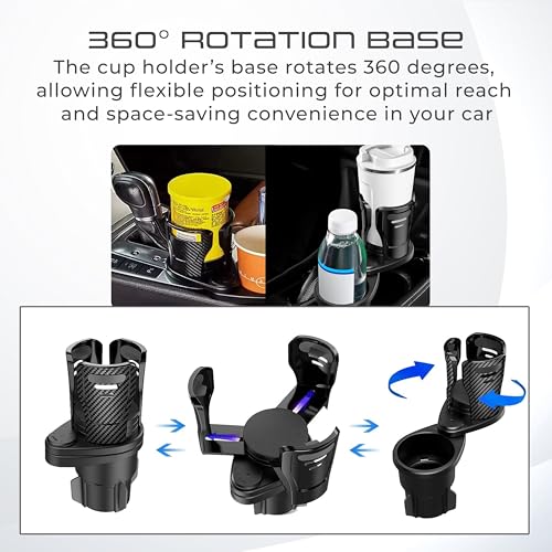 Image of Robustt Dual Car Cup Holder Expander with Adjustable Base, 360 Degree Rotatable Base, Upgraded Expandable Cup Holder Expander for Car, 2 in 1 Multifunctional Automotive Cup Holder Extender (Pack of 1)