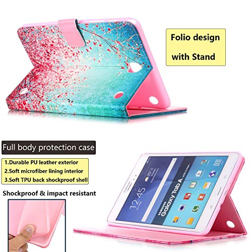 Uucovers For Samsung Galaxy Tab A 8.0 Inch 2015 Tablet Case Sm-T350/T355/P350/P355 Smart Pu Leather Folio Stand Wallet Shockproof Cover With Auto Wake/Sleep Card Pockets Magnetic Shell, Plum Blossom #TOP6