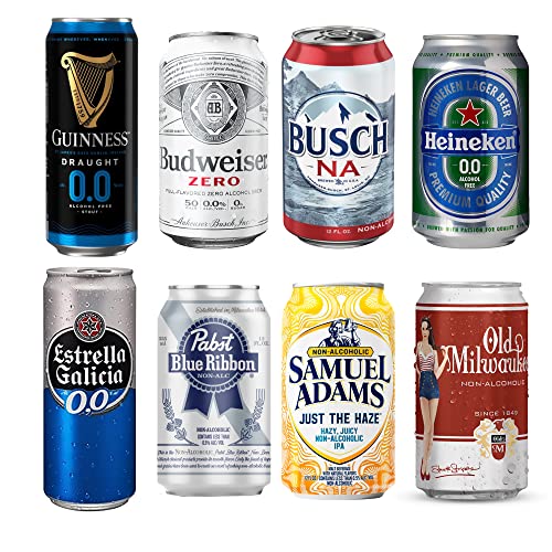 [Pack 8] Mix Variety Pack, All NA Non-Alcoholic Beer Beverage In Can, Great Gift Set Combo Guinness, Busch, Heineken, Samuel Adams, Pabst & More!