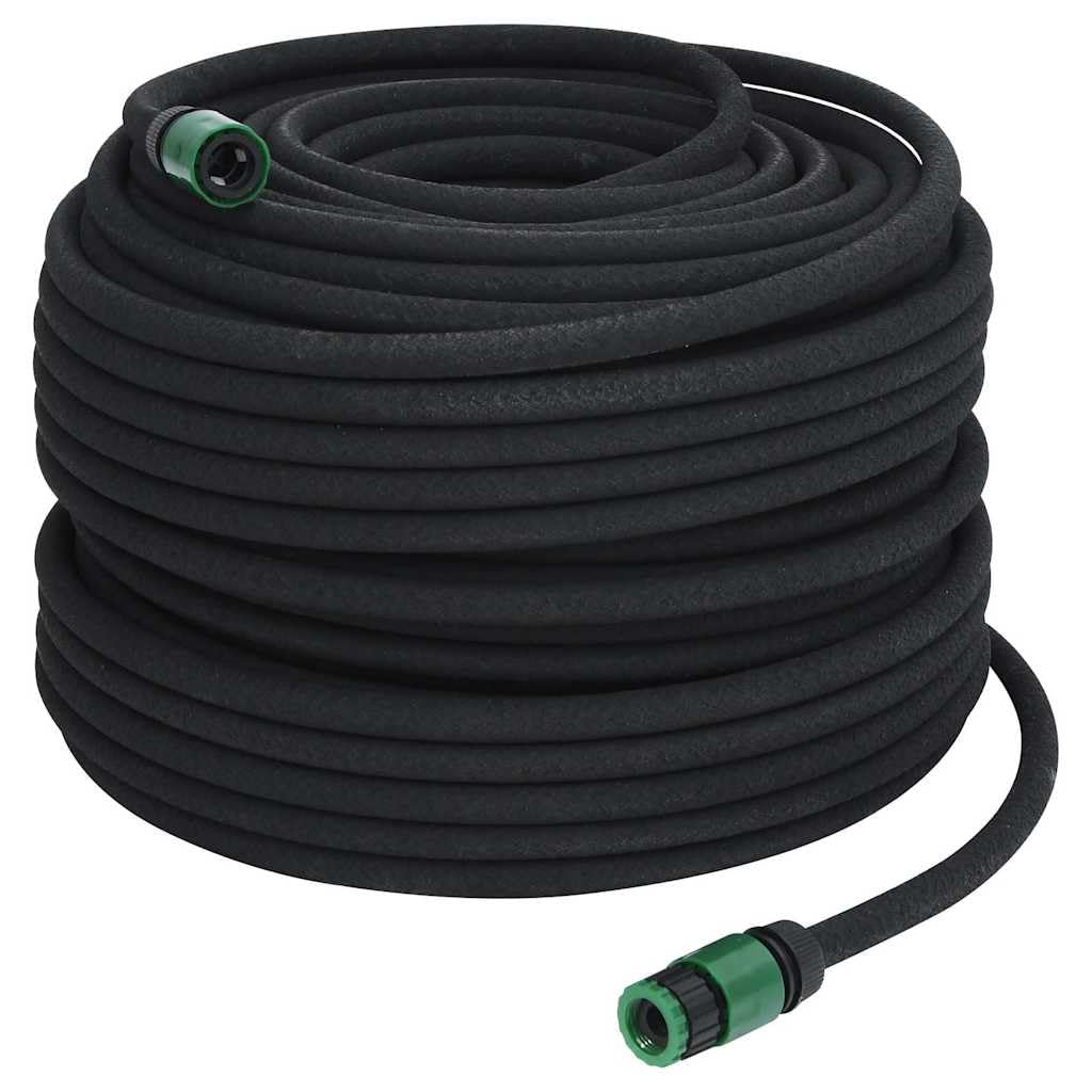 Rubber Garden Soaker Hose 0.6 Inch x 100 m, Flexible Drip Irrigation Hose for Even Watering, Includes All Accessories for Easy Tap Connection