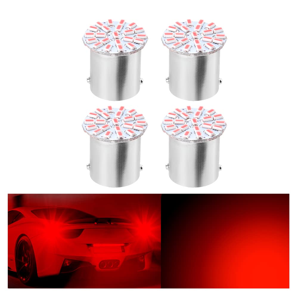 OtpOutopa 1156 S25 BA15S LED Bulbs Super Bright 3014 22SMD Chipset for Car Brake Light Stop Light Tail Light Reverse Lamp 1073 1093 1129 1141 1206 Replacement 12V 24V (Red,4PCS)