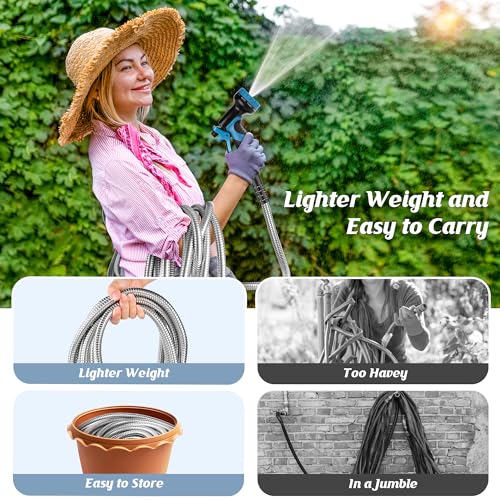 Advinski - Manguera de jardín de 100 pies, manguera de agua con boquilla de 10 funciones, manguera de jardín de metal con conectores a prueba de fugas, sin torceduras, ligera, a prueba de