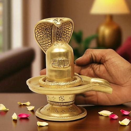 Image of SHANTI Brass Shivling for Home Puja, Shiva Lingam for Temple, Office Desk, Gift & Decor (SL3408)