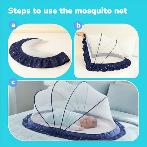 Image of Lifelong Cuppy Baby Mosquito Net for Kids 0-2 Years | Foldable & Bottomless with Soft Breathable Mesh | Lightweight, Portable & Sturdy Umbrella Net for Kids 90x60x45 cm (Blue, LLCMNK02)