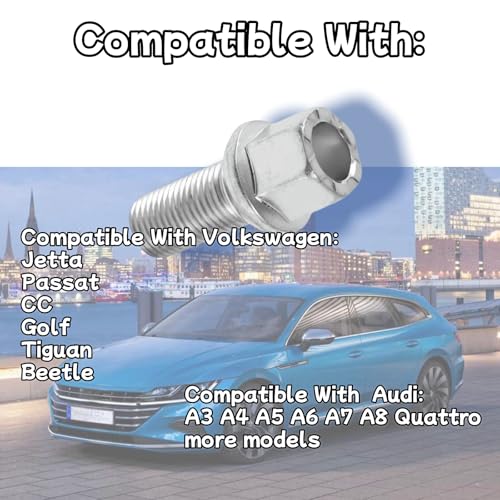 Image of 5 Pack 8D0601139D WHT002437 M14x1.5 Car Lug Nuts Wheel Lug Bolts | Compatible With Volkswagen /VW Golf Jetta Passat Beetle CC for Audi A3 A4 A5 A6 A7 Quattro A8 M14-1.5 Lug Bolts(Silvery)