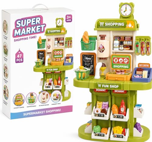 Image of 47PCS Kids Supermarket Playset with Cash Register & Grocery Accessories Toy