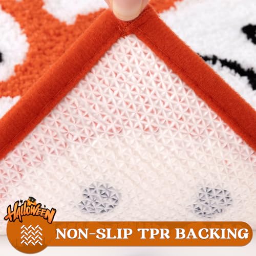 Pauwer Halloween Bathroom Rugs Sets 3 Piece, Fall Microfiber Bath Mats for Bathroom with U-Shaped Contour Toilet Rug, Spooky Soft Absorbent Washable Non Slip Bath Mat Set, Orange Ghost