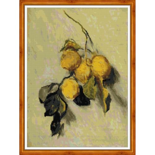 Image of JOYSEWING Stamped Kits Printed Cross Stitch for Adults 11CT Counted Cross Stitch Kits Embroidery for Beginners DIY Needlepoint Kits Home Decor- (Monet-Branch of Lemons(11CT) 17.72 x23.62 inches)