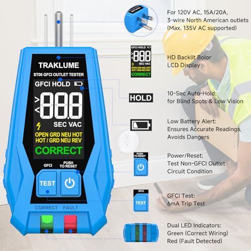 Image of GFCI Outlet Tester with LCD Display Polarity Tester GFCI Receptacle Tester