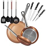 San Ignacio Copper Plus Set 3 Sartenes + 4 Cuchillos + 4 Utensilios, Aluminio Prensado, Multicolor