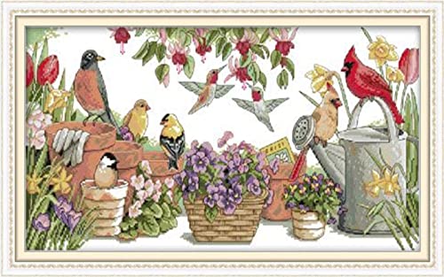 Maysurban Stickerei Set Kreuzstich Starter Kit Vorgezeichnet zum Sticken Stickbild Stickvorlage mit Papageien 66X35CM Cover