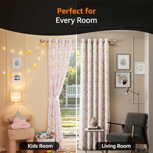 Image of Amazon Basics - Kids Room Darkening Digital Printed Door Curtains, 80-85% Room Darkening | 7 Feet |Set of 2| Digital Print | Kids Curtain |for Living Room and Bedroom | 115cmx 210cm, Design-Rainbow