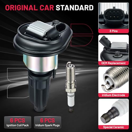 Image of BDFHYK Ignition Coil Pack UF303 and Iridium Spark Plugs 5019 Compatible with Buick Rainier, Compatible with Chevy Colorado Trailblazer EXT, Canyon Envoy,H3 2.8L L4 3.5L 3.7L L5 4.2L L6, Sets of 6