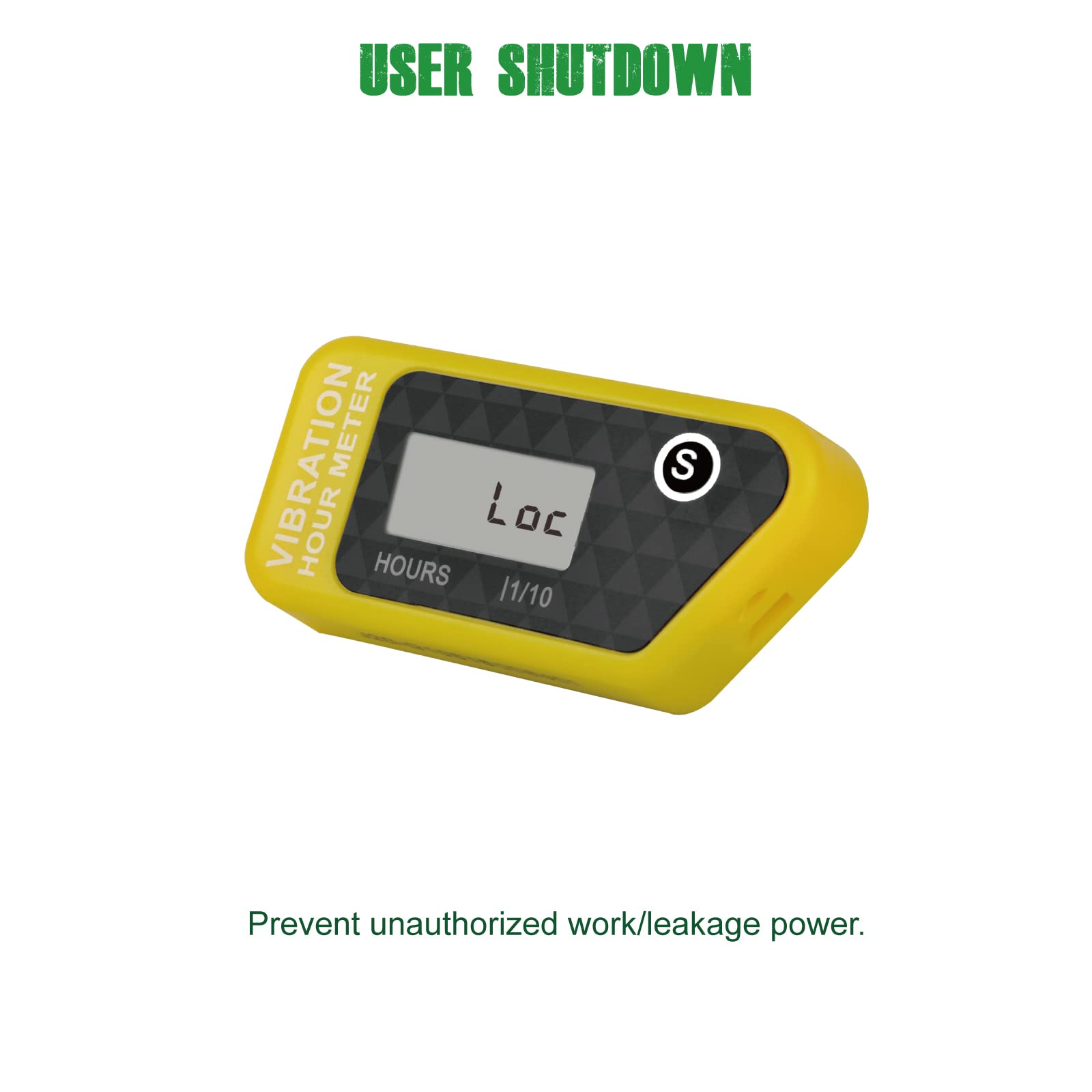 Yooreal Compteur horaire sans fil alimenté par batterie, jauge de détection de vibration pour tracteur de pelouse, chariot de golf, tronçonneuse, déchiqueteuse à bois, fendeuse de bûches (Yellow)