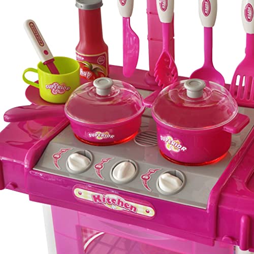 Gecheer Kinderküche Spielküche Kunststoff Spielzeugküche mit Licht- und Soundeffekten für Kinder ab 3 Jahren - Rosa – Bild 5