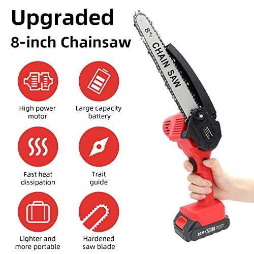 Pafieo Mini Kettensäge 8 Zoll, 8/6 Zoll 2 in 1 Akku Kettensäge, mit 3000 mAh Batterien Großer Kapazität und 2 Führungsplatte, Mini Kettensäge mit Akku für Gartenscheren Astschere Holzschneiden – Bild 7