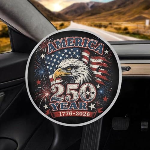 Image of Steering Wheel Cover Protector for Blocking Sun & Heat American 250 Years 1776-2026 Car Steering Wheel Cover Sun Shade Universal Car Accessories for Cars Truck SUV