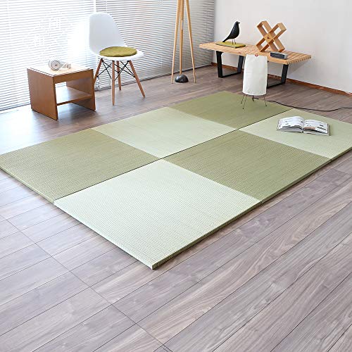 こうひん 日本製 縁なし 置き畳 ユニット畳 『パラレル 70』4枚セット 70×70cm 中国産い草(カラー染色) 緑:グリーン 厚さ2.5cmの【本格タイプ】 すべり止め付き