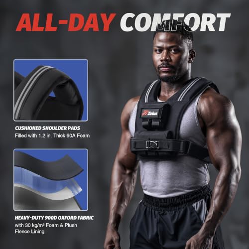 Image of ZELUS Weighted Vest Men, 23lbs /36lbs /45lbs Adjustable Weight Vest | Removable Iron Weights, Reflective Stripe, No-Bounce Design, Hand Washable, Strength Training, Running, HIIT & Calisthenics
