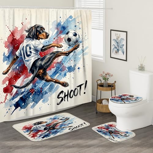 Rideau de douche football et tapis coonhound pour salle de bain 183cm