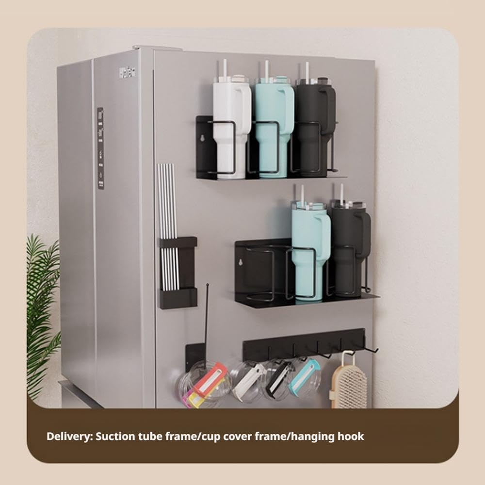 ZoeQide Supporto Magnetico per Tazze Stanley 40 oz – Porta Bicchieri da Frigorifero Senza Fori, Magnetic Cup Holder per Frigo, Organizer per Coperchi