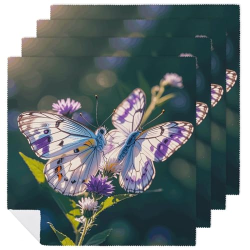 Servilletas de Tela Cuadradas con Mariposas Blancas y Moradas miniatura 1