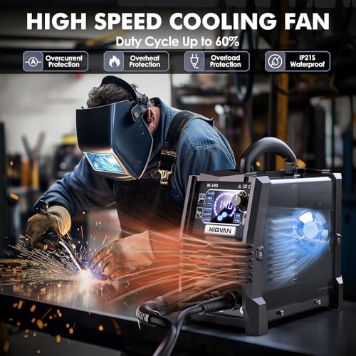 Image of 140A MIG Welder, MIGVAN 110V Flux Core MIG /Stick /Lift TIG 3 in 1 Welding Machine with Large LED Digital Display, IGBT Inverter Portable Gasless Welder with Welding Gun and Flux Core Wire