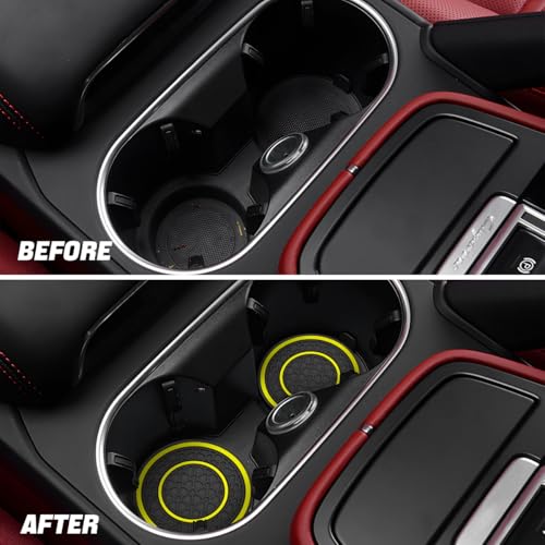Image of Osilly Car Coasters for Cup Holder, 2.75 Inch No-Slip Anti Dust Insert Coaster, Universal Auto Waterproof Coasters Silicon Insulation Cup Mats for Woman Man, Suit for Vehicle (Black /Yellow, 4PCS)