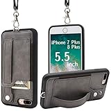 TOOVREN iPhone Necklace Lanyard Case with Kickstand Card Holder for 5.5'' iPhone 6 Plus/6s Plus/7 Plus/8 Plus Adjustable Detachable Anti-Lost Lanyard Strap Perfect for Daily use, Work, Outdoors Gray