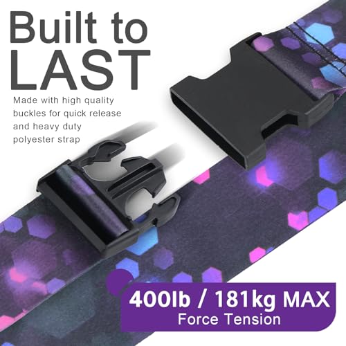 Image of Ferris Luggage Strap for Suitcases TSA Approved with Luggage Tag Adjustable Suitcase Strap Luggage Connector Identifiers Over Handle with Buckle Polyester Strap for Bag Car Seat (Colorful Hexagons)