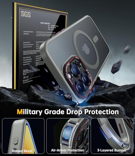 JUESHITUO Cover per iPhone 16 Pro Max per Magsafe [Protezione Militare] [Protezione Della Telecamera] Custodia Resistente Agli Urti e Alle Impronte per iPhone 16 Pro Max Cover Titanio Natural