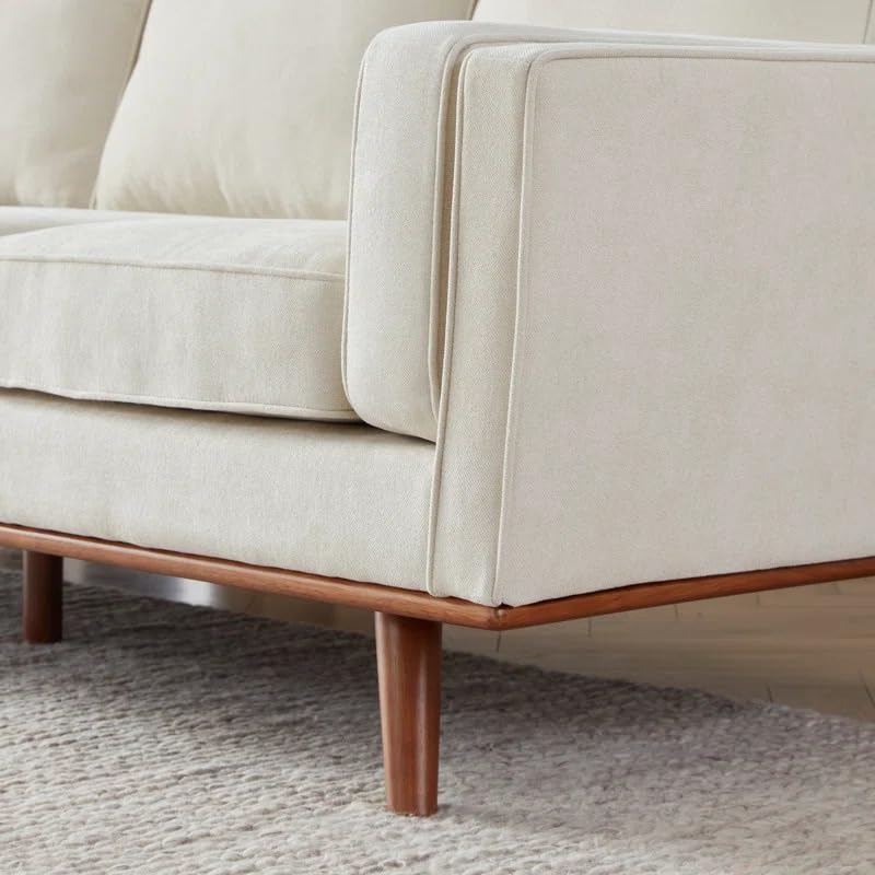 Image of LEGACY OF COMFORT Camariah 87.76'' 3 Seater Sofa Three Seater Sofa with Wooden Base for Living Room Guest Room Hotels Office (Ivory)