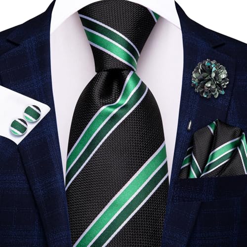 Image of Hi-Tie Men's Tie Lapel Pin Set Pocket Square Cufflinks Formal Woven Silk Tie Sets Wedding Party