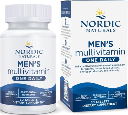Nordic Naturals Men's Multivitamin One Daily - 30 Tablets, 1 Month Supply | 20 Essential Nutrients for Bone, Energy & Blood-Vessel Support. Immunity Supplement. 1 Tablet Daily. 30 Servings.
