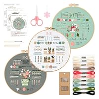 GlasFlength Sticken Set Erwachsene, Stickset für Anfänger Blumenmuster Pflanzen Embroidery Kit Kreuzstich Set mit Kunststoff Stickrahmen Anleitung und Werkzeuge Stickerei Set für DIY Kunst Handwerk