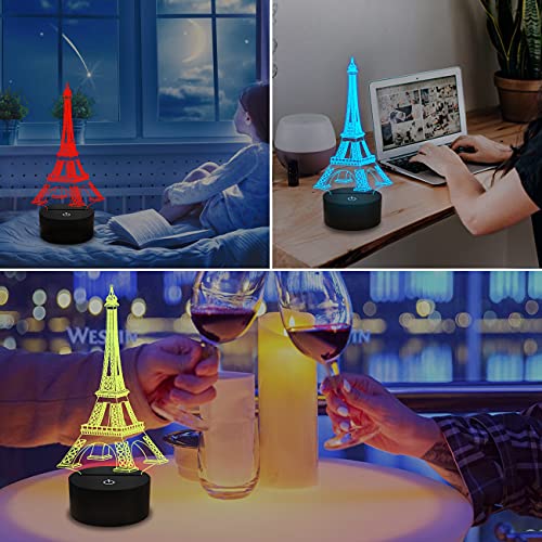 Image of FULLOSUN Eiffel Tower Nightlight 3D Illusion Lamp Visual Bedroom Decoration LED Lamp with Remote Control 16 Color Changing Paris Fashion Style Acrylic Gifts for Birthday Xmas