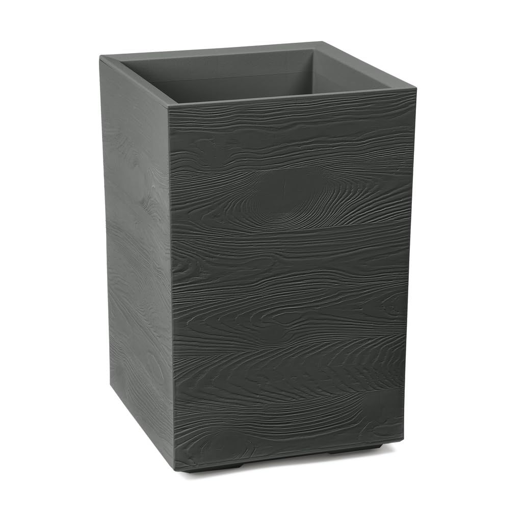 Kreher® XL Pflanzkasten Pflanzkübel Übertopf 'Eco Wood' in verschiedenen Größen. Tolle Holz Optik in Anthrazit! Aus robustem, recyceltem Kunststoff. (1, 40x40x60 cm)