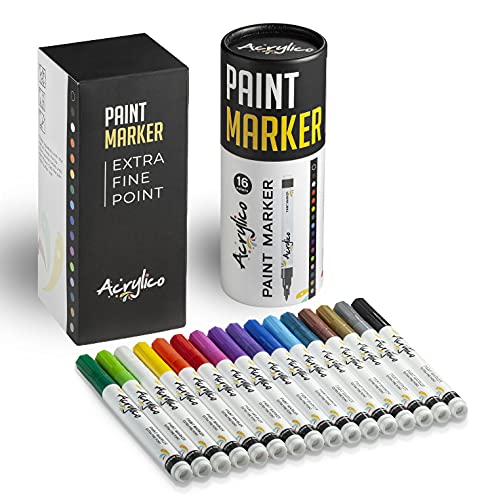 Paint Pens For Rock Painting, Stone, Ceramic, Glass, Wood, Canvas-Set Of 16 Extra Fine Tip Acrylic Paint Markers Art Supplies, Adults & Kids Arts Craft Kit For Scrapbooking & Drawing #TOP1