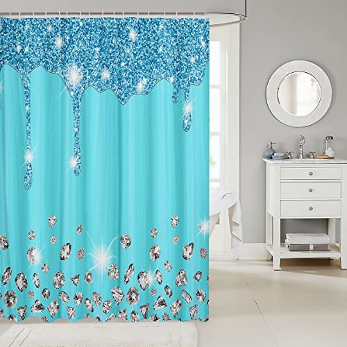 Loussiesd Silver Glitter Shower Curtain (No Glitter) Bling Partyations Lake Blue Bathroom Fabric for Diamond and Jewelry Bath Curtain 72x72 Inch - Image 2