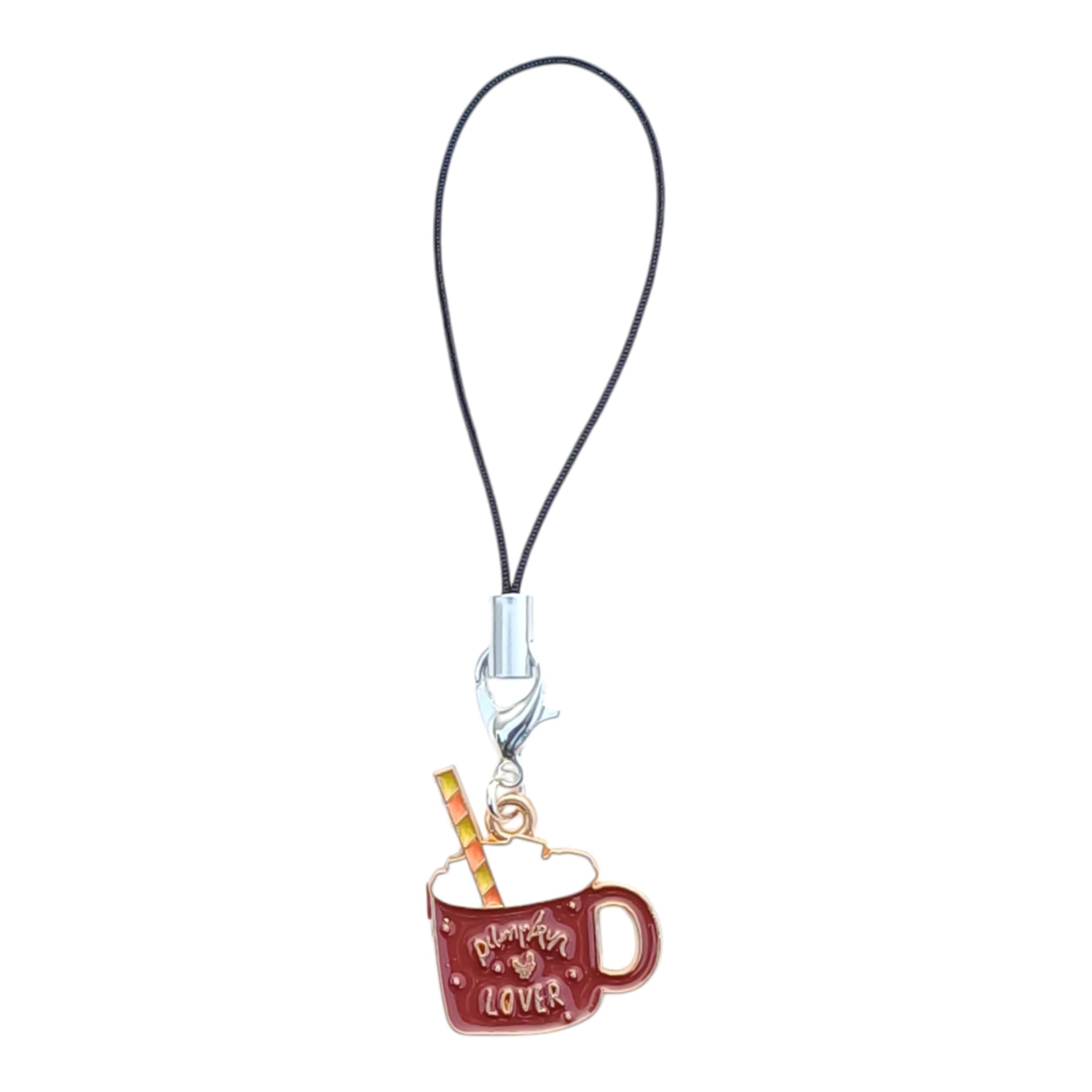 Pumpkin Lover Coffee Mug Charm, Phone Strap with Whipped Cream Design, Red-image-13
