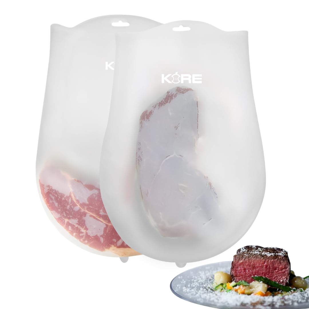 AppleKoreLiving Revolutionize Sous Vide Cooking with Reusable Sous Vide Bags | Set of 2 Large BPA Free Bags | Food Grade Silicone Sous Vide | Thinner and More Flexible than Other Reusable Bags |