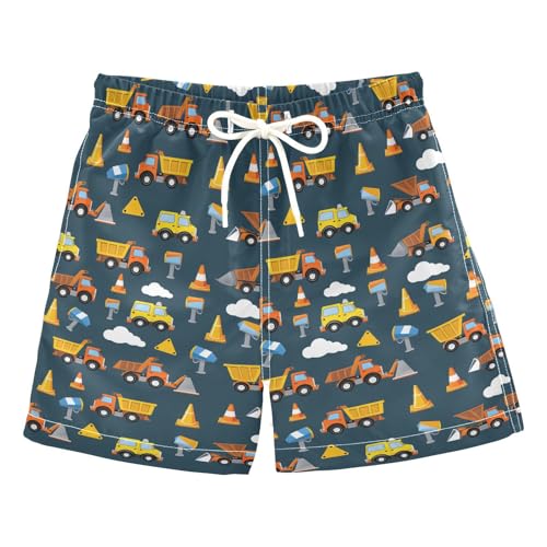 Boys Swim Trunks Quick Dry UPF 50+ Beach Board Shorts Kids Bathing Suits Swimsuit 2T Yellow Orange Truck