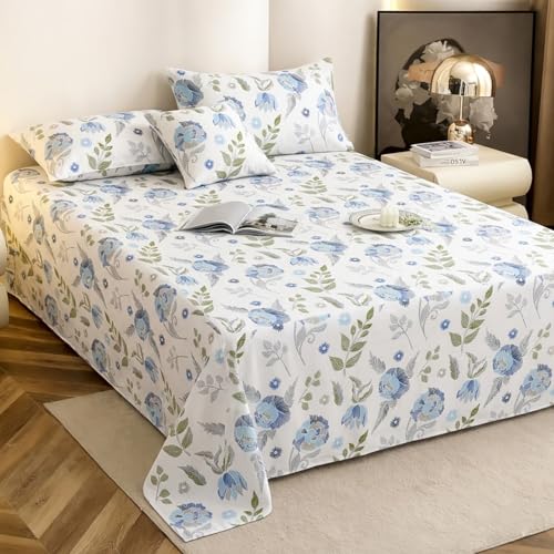 Image of IVAZA 240 TC Soft Ezyption Cotton Floral Print King Size Bedsheet - with 2 Pillow Covers, Hypoallergenic, Brethable, (Size- 90 x 90 Inch) White Grey