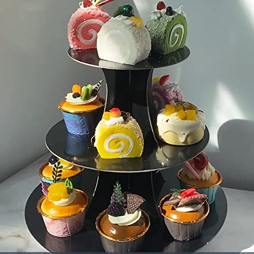 3-Tier Cardboard Black Cupcake Stand Disposable Dessert Display Tower Cupcake Holders Rectangle Serving Tray 1-Tier Round Cake Stand Platters For Birthday Graduation Party Supplies (7-Set) #TOP5