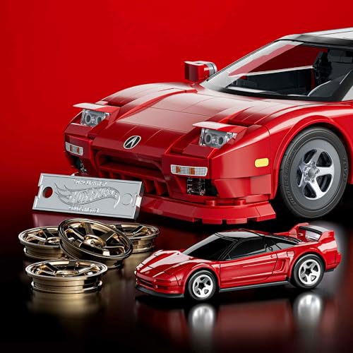 Image of Mattel Brick Shop Hot Wheels Elite Series Building Kit '90 Acura NSX with 876 Pieces, Realistic Details and Individual Stickers, for Collectors and Children Aged 10 Years and Above, JFT17