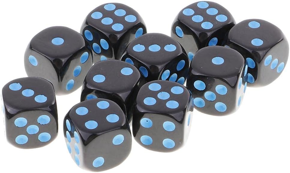 10Pcs D6 Dice Six Sided Spot Dices Set for Dungeons and Dragons RPG MTG Party Board Games Blue Black