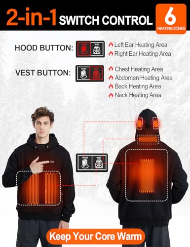Heated Hoodie for Women Men with Rechargeable Battery Pack 7.4V 12000mAh, Unisex Pullover Heated Sweatshirt2