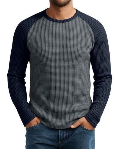 Baggyfly Men's Long Sleeve Thermal Waffle Shirts Crew Neck Raglan